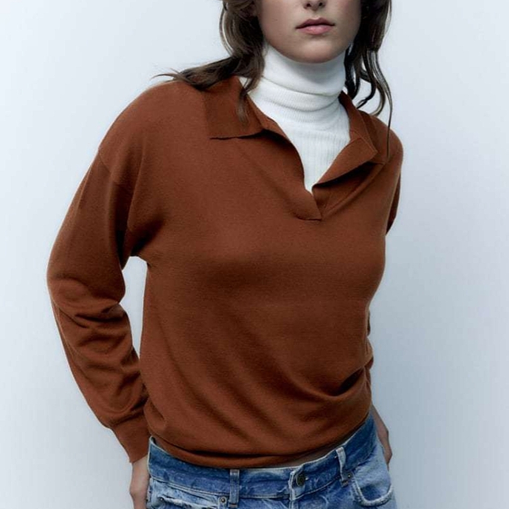 NWT ZARA POLO COLLAR LONG SLEEVE FINE KNIT SIZE S